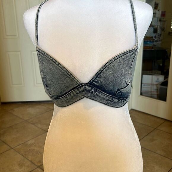 Ser.o.ya Revolve Sorrento Womens Medium Blue Denim Bra Bralette Adjustable NWT - Picture 1 of 7
